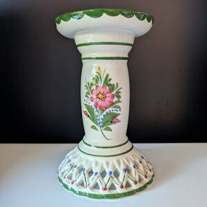 Beautiful Hand-Painted Ceramic Candle Holder with Floral Design